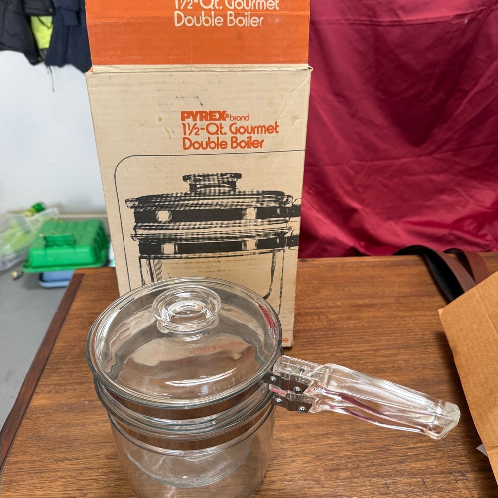 Vintage Pyrex Clear Glass Double Boiler in Original‎ Box